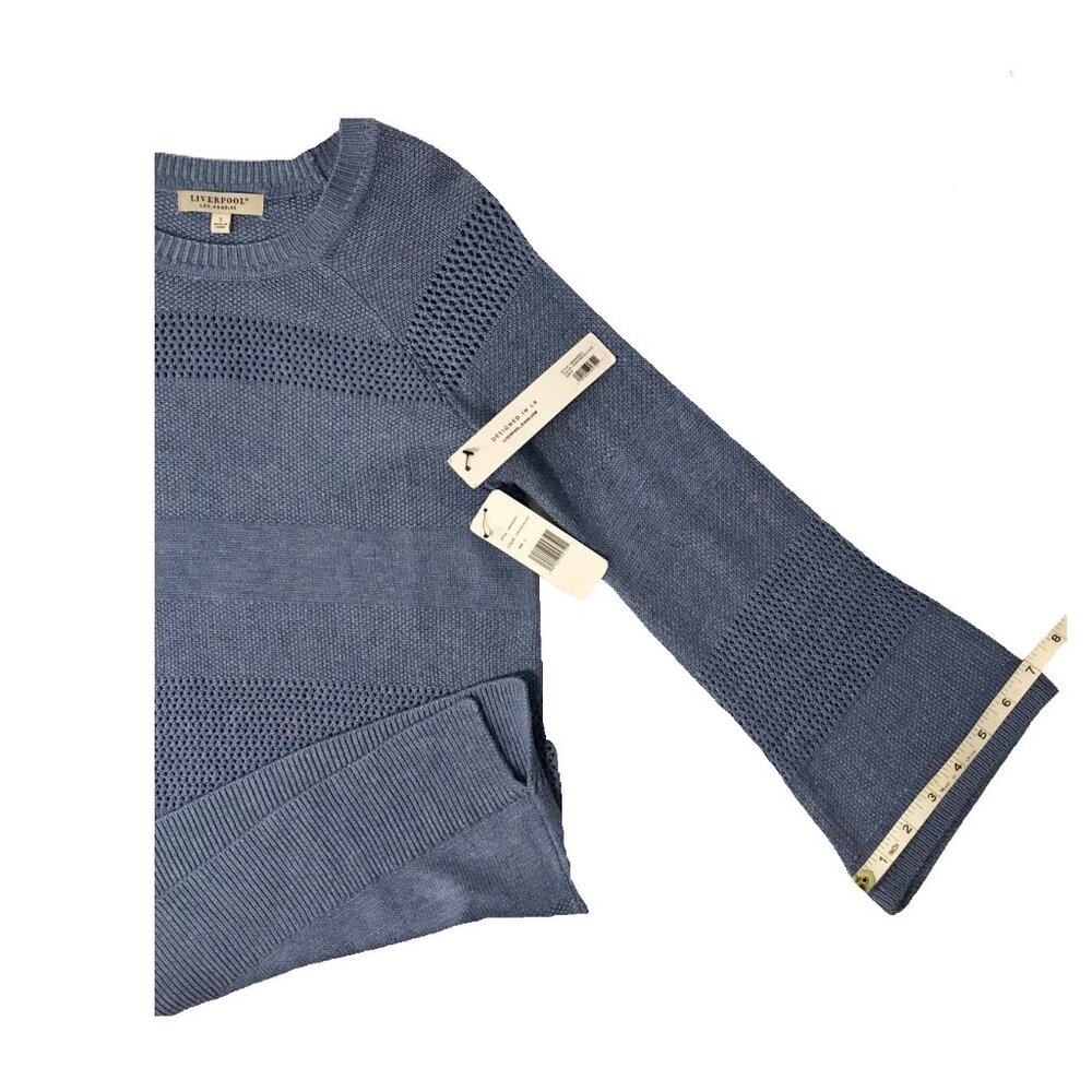 New Liverpool LA Blue Viscose Knit Top • Mesh Details, Flare Sleeve • NWT Small - Picture 12 of 13
